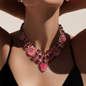 🚨Sale🚨  Ruby Red Crystal Statement Necklace – Dramatic Bib Style Glam Evening